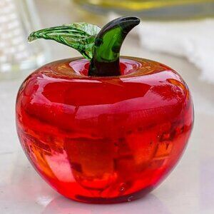 Red Apple Figurine Paperweight Hand Blown Glass Collectable Art Piece by Krisinn